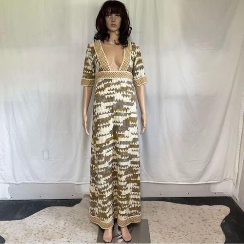 Maxi abito raro Jean Varon vintage anni '70 ombre geometrico lana lavorato a maglia boho S - Foto 2 di 15
