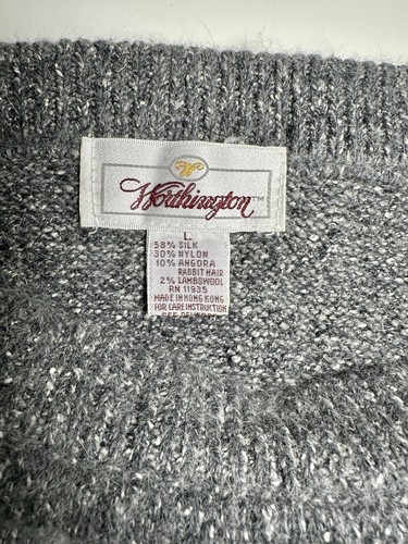 Vintage Worthington Womens Midi Skirt Gray Silk Angora Wool Blend Luxury 90s L - Picture 4 of 6