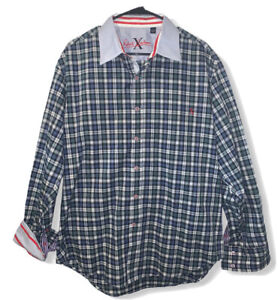 Robert-Graham-X-Men-039-s-Blue-Plaid-Flip-Cuff-Contrast-Collar-Button-Front-Shirt-XL