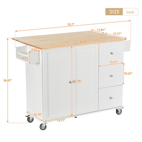 Drop Leaf Rolling Kitchen Island Trolley Cart Storage Cabinet With Spice Rack - Picture 7 of 33