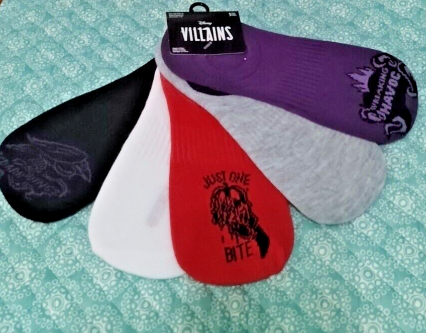 Disney Villains 5-Pack No-Show Socks for Shoe Size 4-10 Unisex Teen NWT-image