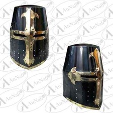 Medieval Crusader Helmet Templar Knight Helmet Black Finish Brass Design