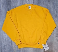 Deadstock NWT Vtg 90s Russell Athletic Gold/Yellow Blank Sweatshirt USA S/M/L