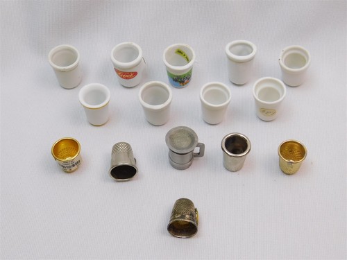 LOTE de dedal de metal de porcelana vintage de 15 piezas pintado a mano Sudáfrica París y más - Imagen 2 de 16
