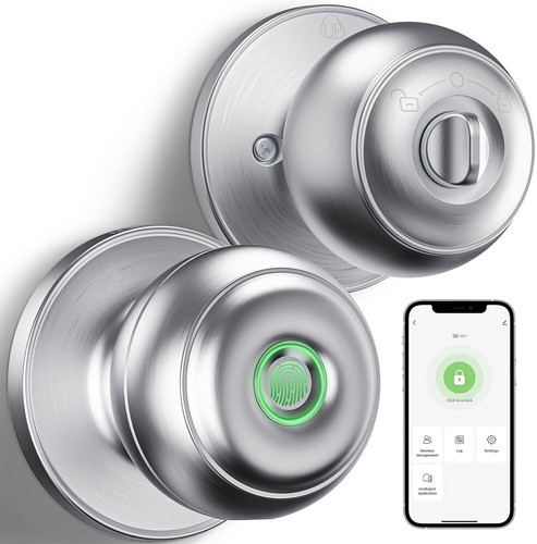 Fingerprint Door Knob with Lock, Fingerprint Door Lock for Bedrooms, Smart