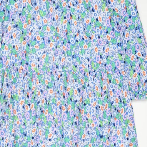 Marks & Spencer Womens Blue Floral Cotton Blend A-Line Size 12 Tie - Picture 3 of 10