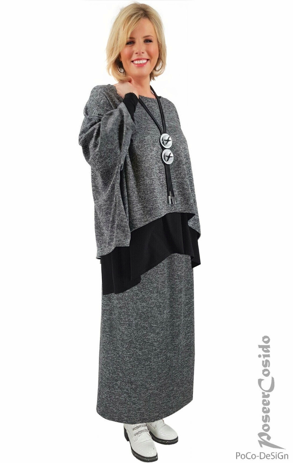 PoCo Design LAGENLOOK Strick Rock Ela grau 44 46 48 50 52 54 56 58 L-XL-XXL-XXXL