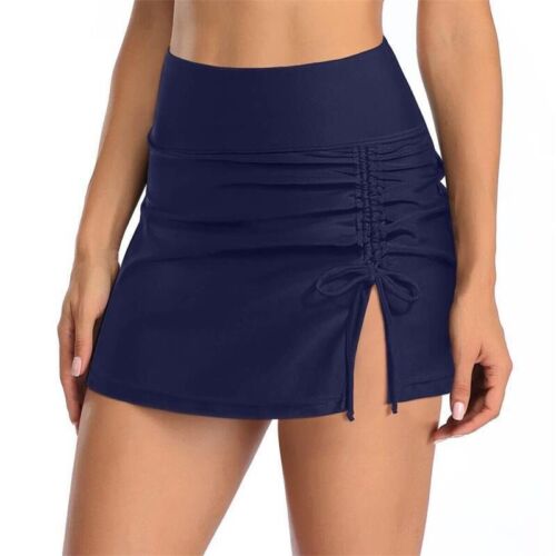 Women High Waist Swim Shorts Skirt Ruched Bikini Bottom Brief Beach Shorts Dress - Picture 27 of 28