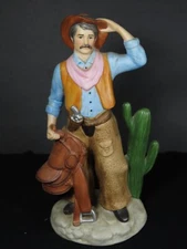 Vintage Porcelain HOMCO 1419 Cowboy Figurine Thailand 8.5"H Saddle Cactus B9877