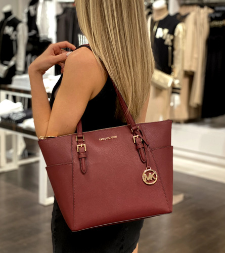 MICHAEL KORS CHARLOTTE LARGE LEATHER TOTE IN DARK CHERRY NWT - Picture 5 of 6