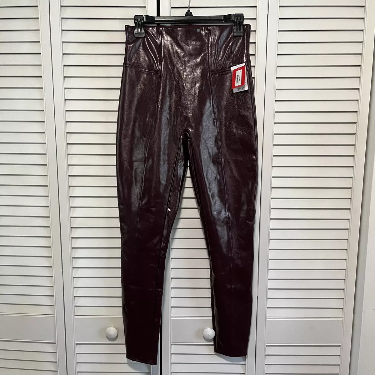 Spanx Faux Patent Leather Leggings Ruby Red Burgundy Medium New NWT