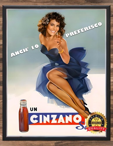 Un Cinzano Soda - Pin-Up Girl - 1951 - Restored - Metal Sign 11 x 14 - Picture 3 of 6