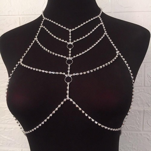 Women Shining Crystal Sexy Body Jewelry Rhinestone Beach Bikini Bra Chain Party - Picture 8 of 14