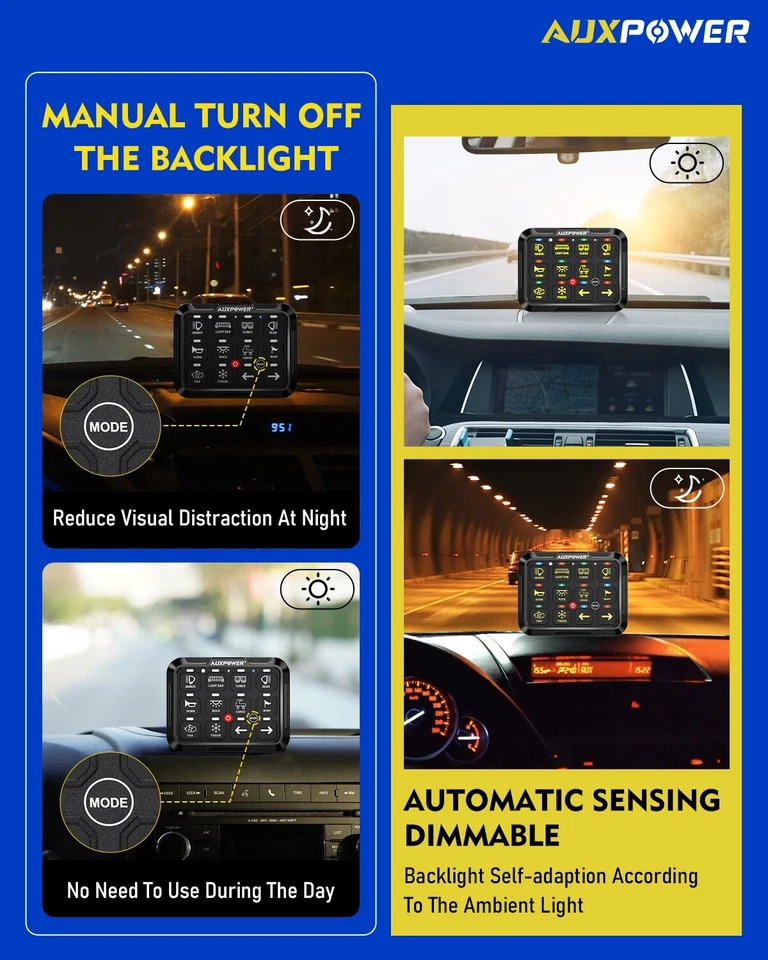 AUXPOWER RGB 12 Gang Switch Panel Kit Led Auxiliary Relay System Marine 12/24V - Image 4 of 4