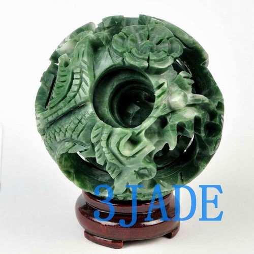 4 Zoll handgeschnitzte 4 Schichten grüner Stein Magie Puzzle Ball Kugel - Bild 1 von 4