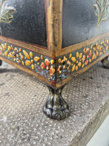 VINTAGE INDIAN FLORAL FRENCH REGENCY STYLE TOLEWARE JARDINIERE PLANTER LION FEET - Picture 19 of 20