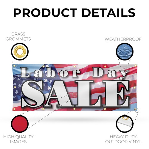 Insegna Striscione Vinile Vendita Festa del Lavoro con Occhielli in Metallo Resistente Monofacciale - Foto 3 di 21