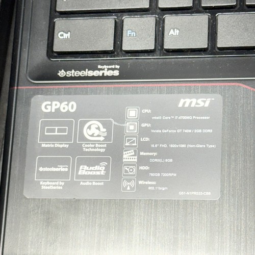 MSI GP60 MS-16GD i7-4700MQ 16GB RAM 480GB SSD + A/C (NO OS) (READ) Gaming Laptop - Picture 3 of 16