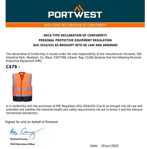 Portwest Hi Vis Contrast Safety Vest Reflective Tape High Visibility Workwear DN - Picture 5 of 10