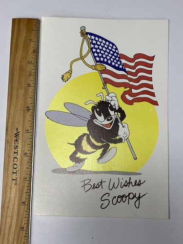 Vintage Scoopy Biene Postkarte "Best Wishes" Walt Disney Design amerikanische Flagge Rarität - Bild 9 von 9