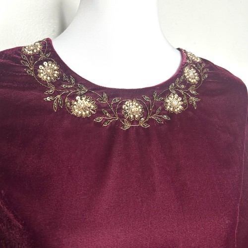 Anthropologie Velvet Top XS Kavita Bhartia Purple Beaded Embroidered Whimsigoth - Picture 7 of 12