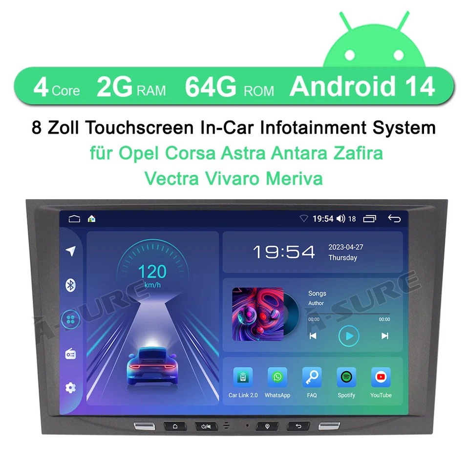 2+64G Für Opel Corsa C/D Zafira B Astra G H Android14 Carplay Autoradio GPS DAB+ - Bild 2 von 4