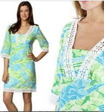 NWT $228 Lilly Pulitzer Sherman Turquoise Gator Alley Linen Tunic Dress Size XS