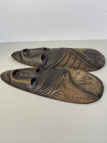 2 Tribal 12” Face Mask Hand Carved Wood Wall Hanging Art Sculpture Collectable - Picture 9 of 20