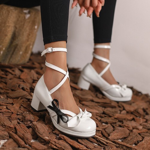 Mujeres Lolita Bow Mary Janes Grueso Tacón Medio Hebilla Tirantes Zapatos Juegos con disfraces Bombas - Imagen 14 de 19