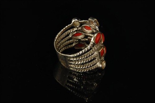 VINTAGE MODERNIST ROTE KORALLENPERLE STERLINGSILBER BANDRING D144-14 - Bild 3 von 4