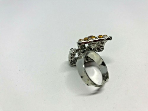 Vintage Silver Metal Amber Crystal/ Stone Ring 1980' Sizable Size S - Picture 4 of 6