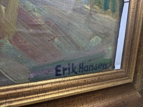 Vintage Original Ölgemälde von Boot im Laderaum signiert Erik Hansen - Bild 3 von 7