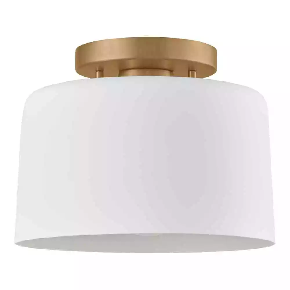 Home Decorators Collection 10 in. 1 Light Matte White and Gold Semi Flush Mount