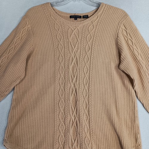 Women's Butter Yellow Cable Knit Sweater Sz XL 100% Cotton Preppy Old Money - Picture 4 of 10