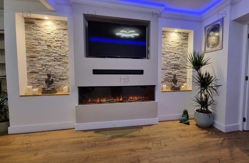 2025 NEW 3 Sided Panoramic Media Wall Electric Fire HD+ 50'' 60'' 71'' 80'' - Picture 11 of 21
