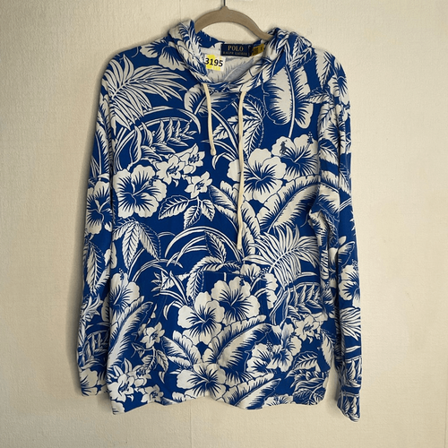 Polo Ralph Lauren Sweatshirt Herren mittelblau Blumen Spa Frottee Hoodie Logo M