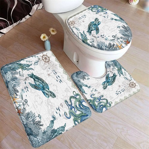 3Pcs Flower Butterfly Bathroom Mat Non-Slip Toilet Rug Toilet Lid Cover Bath Mat - Picture 16 of 21