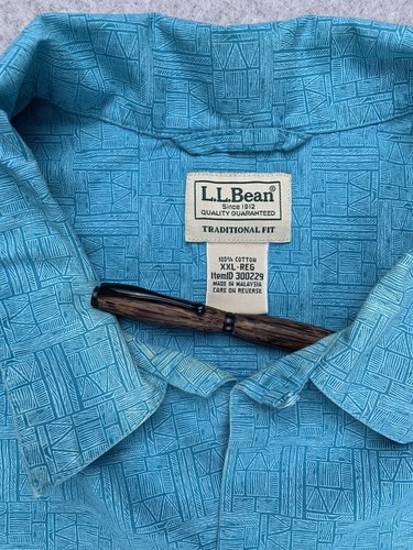 Vintage L.L. Bean Shirt Size 2XL XXL Blue Button Up Short Sleeve Pocket Collard - Picture 2 of 10
