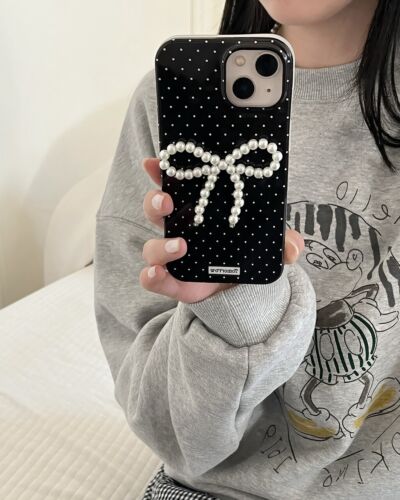Wave Point Pearl Bowknot Pendant Cover Case For iPhone 15 14 13 12 11 Pro Max - 第 1/9 張圖片