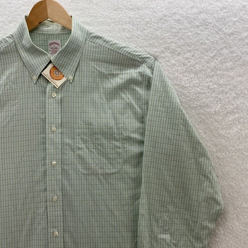 Brooks Brothers Camicia Uomo Grande Verde Plaid Non Ferro La Polo Originale - Foto 3 di 18