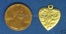 25pc Raw Brass Fancy Flowered Heart Charms 6323