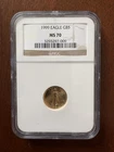 1999 $5 American Gold Eagle 1/10 Oz Gold NGC MS70