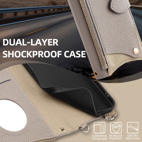 Mirror Zip Leather Wallet Phone Case For iPhone 17 16 15 14 12 11 13 Pro Max Air - Picture 33 of 57