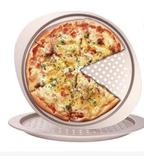 13 Inch Pizza Pan for Oven with Handles Nonstick Carbon Steel Rose Gold 2pack US