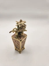 Vintage Gilt Enamel Floral Trinket Box – Footed, Hinged, Sculptural Flower Lid,