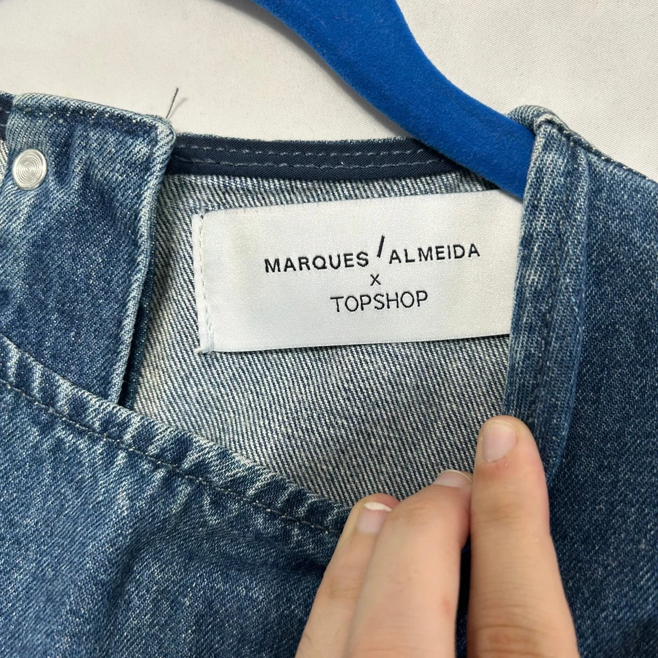 Top para mujer Marques Almeida Topshop denim desgastado manga corta talla 4 azul Y2K Foto 3 de 4