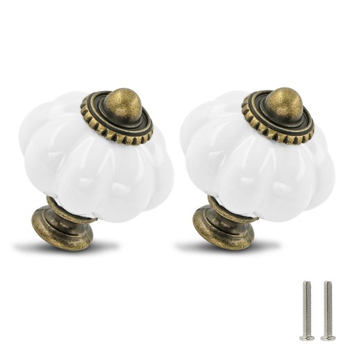 White Pumpkin Knobs 12 Pack Ceramic Cabinet Knobs Vintage Drawer Pulls - Anti...