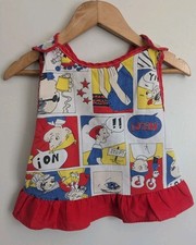 Vintage 70s Baby Sunsuit Tank Top Novelty Comic Fabric Myke Weber OOAK Handmade