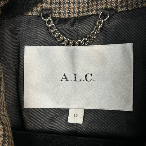 A.L.C. Blazer Jacket Women's Size 12 Double Breasted Plaid Brown Wool Preppy - Picture 12 of 13