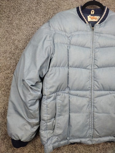 Vintage COMFY Down Jacket Blue Western Cut LG Mens Puffer Coat Grunge Cowboy - Picture 2 of 12